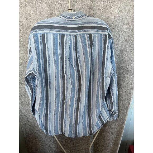 Facconable Mens Striped poplin Button-Down Shirt M Blue & White 100% Cotton - Picture 2 of 5